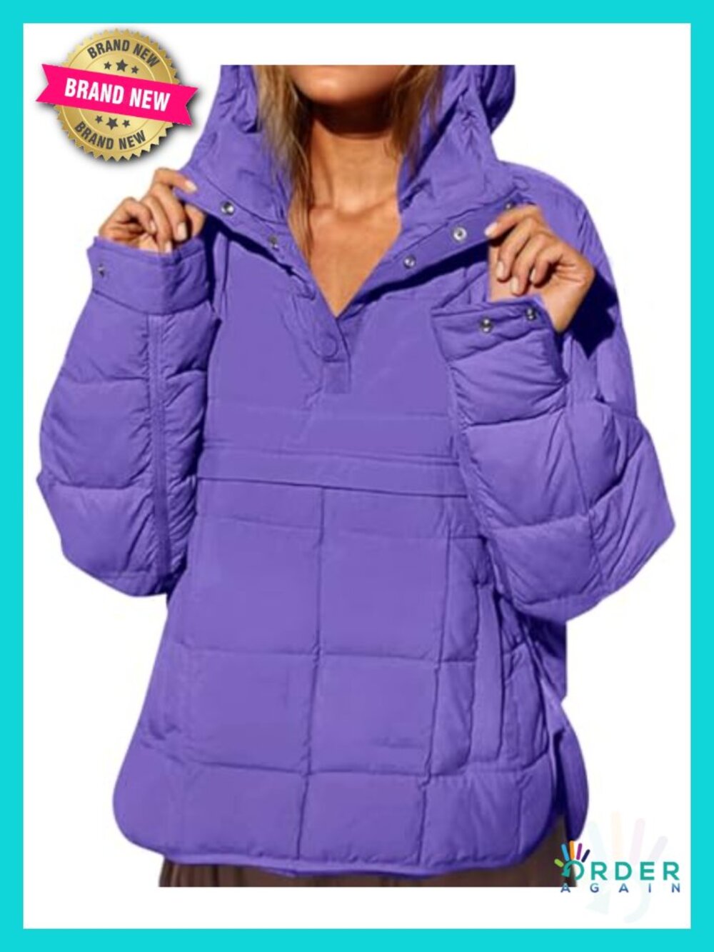 Oversized Puffer Quilted Pullover Hooded Dolman Long Sleeve Lightweight Coat